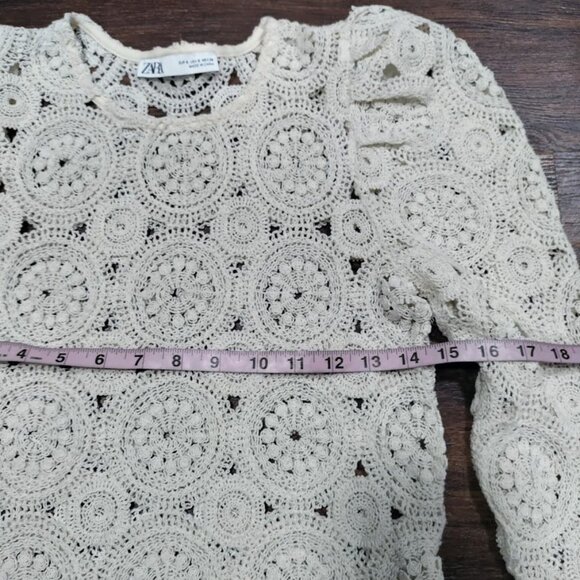 Zara Womens Cream Crochet boho Lace Long Sleeve Top S - Picture 3 of 9